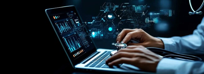 Obraz premium Healthcare Professional Analyzing Medical Business Growth Data with Technology and Finance