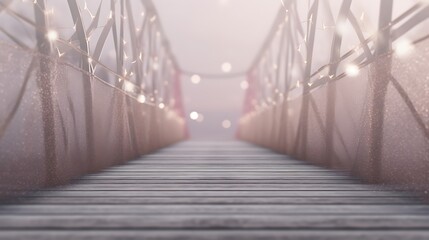 Obraz premium Wooden Bridge Pathway Decorated With Fairy Lights