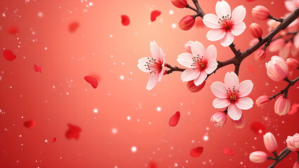 Fototapeta premium Pink Cherry Blossom Flowers Branch. Spring floral background. Concept of beauty, nature, and renewal.