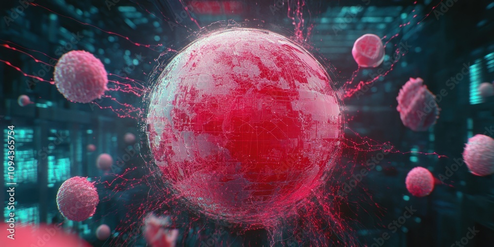 Leinwandbilder abstract visualization of a virus or cellular structure in a digital environment.
