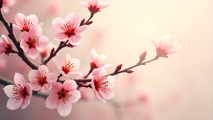 Fototapeta premium Pink Cherry Blossom Flowers Branch. Spring floral background.