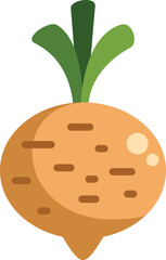 This vector illustration features a single jicama with green leaves, perfect for designs related to healthy eating, mexican cuisine, or fresh produce