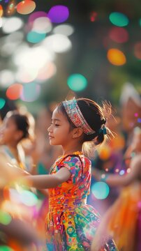 Young girls dance gracefully in colorful attire, showcasing the beauty of Pendet tradition