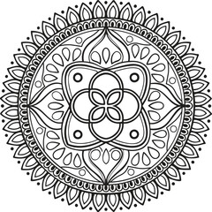 Intricate Black and White Mandala Design with Symmetrical Floral and Geometric Patterns