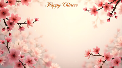 Fototapeta premium Cherry Blossom Flowers Frame for Chinese New Year. Concept of spring, celebration, and new beginnings.