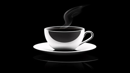 Obraz premium A steaming cup of coffee on a saucer, set against a black background, creating a cozy and inviting ambiance.