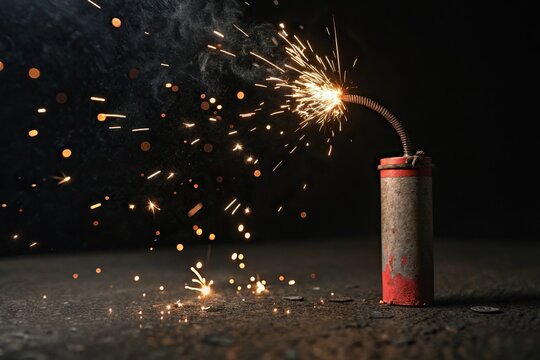 Close-up of burning fuse on dark surface, black surface, close-up, thermal spike, molten metal
