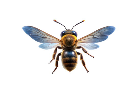A glowing bee flying under a starlit sky, its wings reflecting the constellations above.