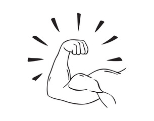 Hand drawn Biceps of a Strong Arm, athlete, bodybuilder bicep, jock, strength, sport man, athlete. Doodle vector illustration of a strong man bicep concept