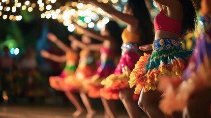 Dancers perform an energetic Filipino dance, wearing bright costumes and showcasing lively moves