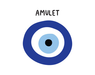 Amulet from the evil eye isolated icon. Traditional blue amulet. Inscription amulet or amulet sign from the evil eye.