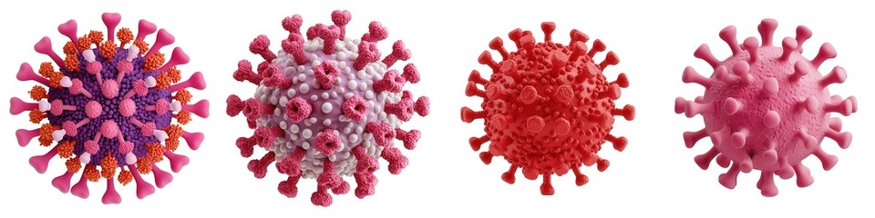 3D Virus Disease Concept. A detailed representation of different virus strains showcasing their distinct characteristics and vibrant colors.