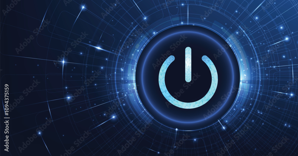 Aufkleber power button low poly design.smart technology power button on a dark blue background.futuristic digi