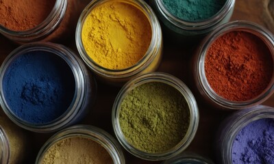 Pigment powder, makeup, paint dust in cans