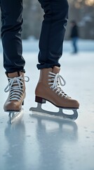 Ice skating, close up of skates on ice