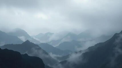 Dark misty mountains with rugged peaks and misty valleys, atmosphere, terrain, background