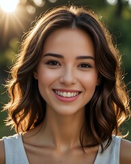 Fototapeta premium Portrait of a beautiful woman smiling happily outside 