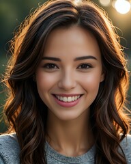 Fototapeta premium Portrait of a beautiful woman smiling happily outside 