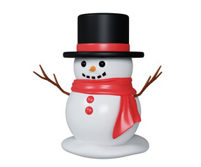 Snowman with top hat and scarf 3D render