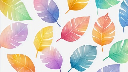 Fototapeta premium A vibrant pattern of colorful watercolor leaves, showcasing a blend of hues against a light background, creating a fresh and artistic vibe.