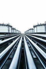 Industrial pipes leading to storage tanks.