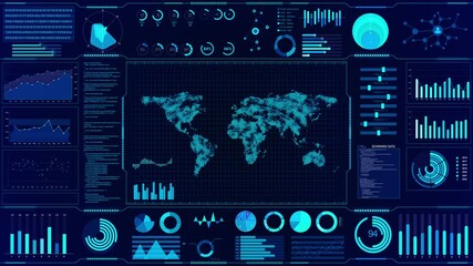 Futuristic digital infographics displaying array data analysis visualizations charts virtual space. high tech innovative atmosphere, presentations business intelligence, financial statistics numerical - Powered by Adobe