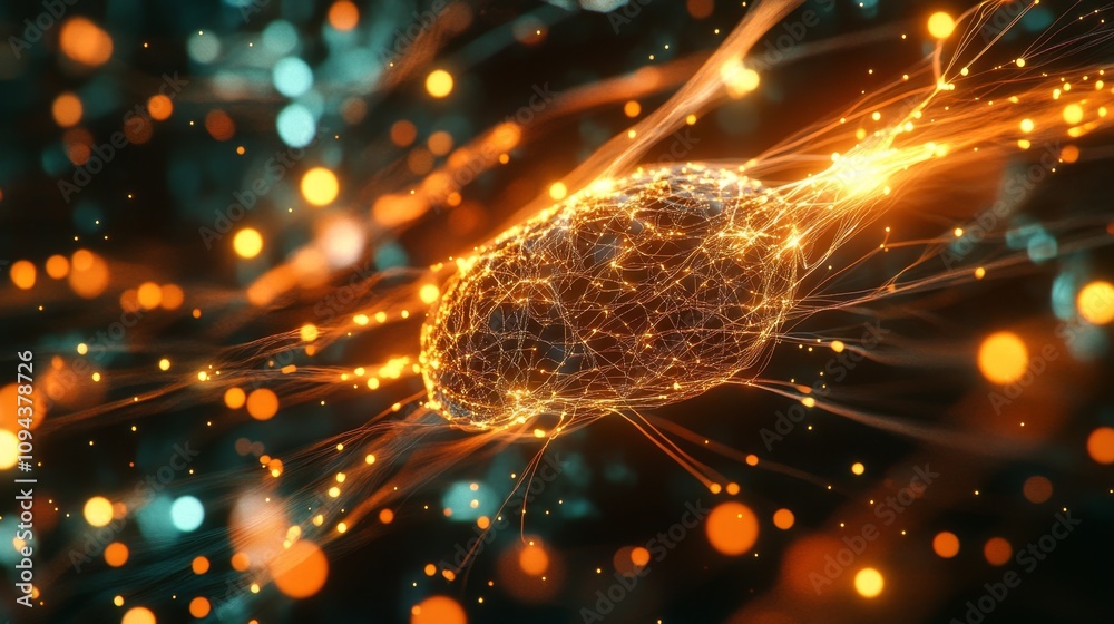 Poster dynamic energy flow visualization abstract digital art science-focused high-tech environment close-u