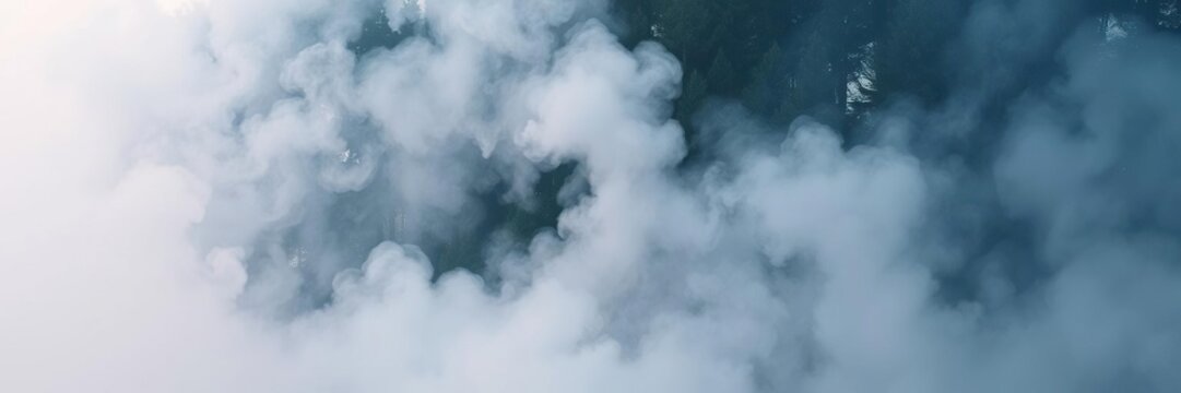 Dense smoke billowing through the trees, choked air, acrid smoke, ash covered