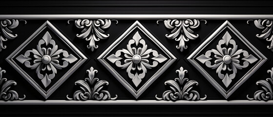 A black background with an intricate pattern of black and white, creating a bold, modern design.  