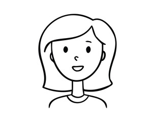 Cute girl line art avatar, hand drawn doodle logos of woman character. Social media girl avatar, simple icon. Isolated in white background.