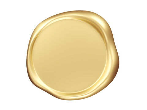 Golden wax seal. Isolated. Blank. 3d illustration.