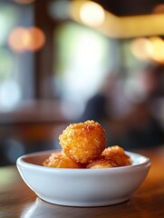 Single Tater Tot in Professional Photo with Blurred Diner Background