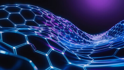 abstract Digital Wave background,Interconnected Hexagonal Grid with Radiant Blue and Violet Glow, tech background, technology backround copy space, copy space background