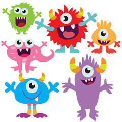 Funny colorful monsters vector cartoon illustration