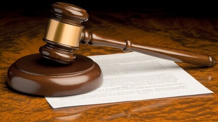 Legal proceedings in courtroom justice system image of gavel and document professional setting close-up law and order
