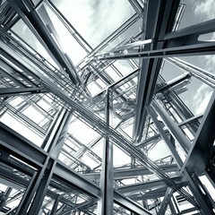 Obraz premium Abstract metal framework, sky visible.