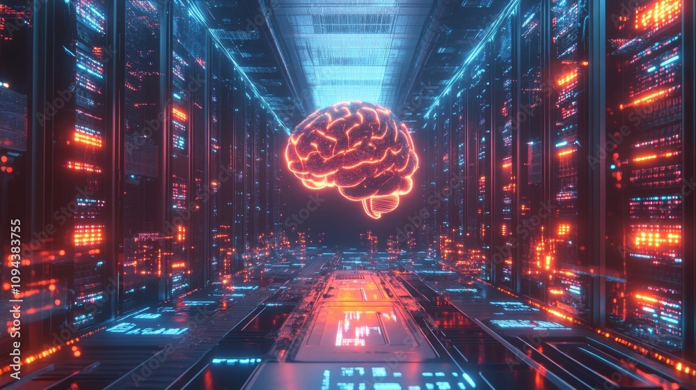 Poster exploring artificial intelligence virtual environment digital art futuristic space tech creativity m