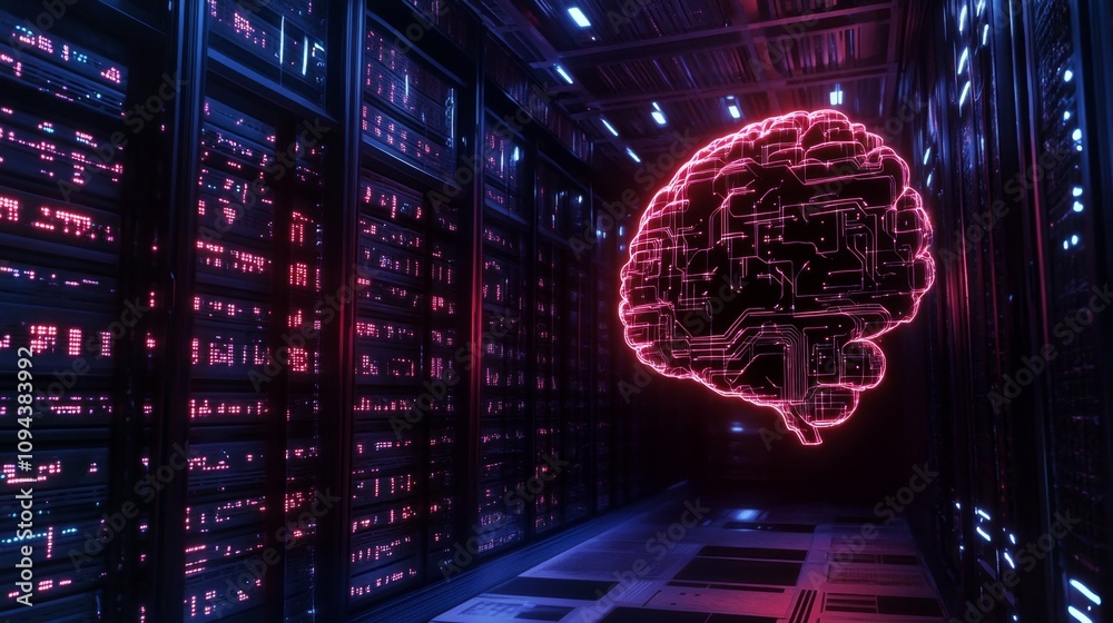 Poster ai and data integration high-tech data center infographic digital space perspective on innovation an