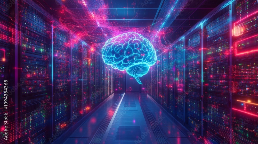 Poster exploring artificial intelligence data center digital art futuristic environment abstract viewpoint 