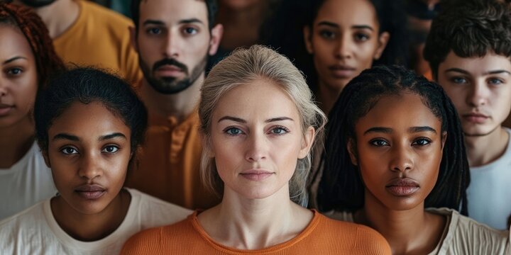 A genuine portrait that captures individuals from various races and ethnic backgrounds united in support of a shared cause, showcasing diversity and solidarity among them.