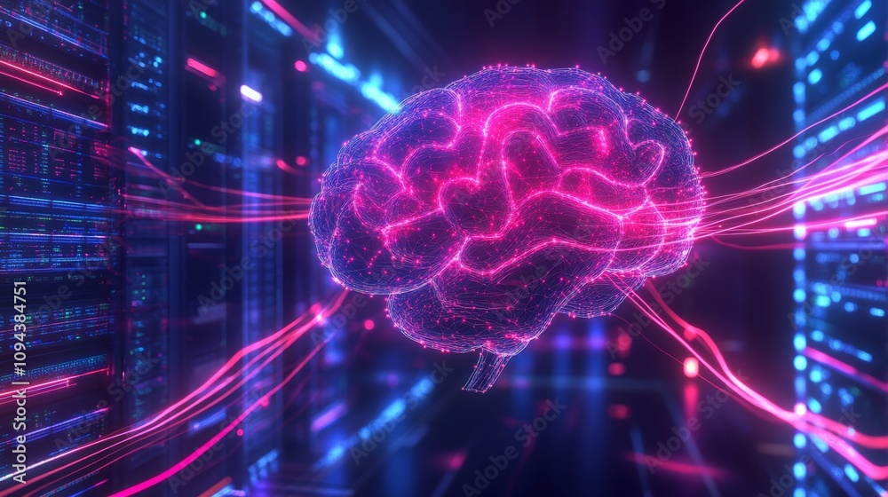 Poster exploring neural connections a digital brain visualization in a tech environment futuristic concept 