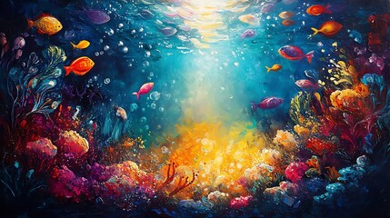 Fototapeta premium Underwater exploration of colorful coral reef ocean art vibrant scenic