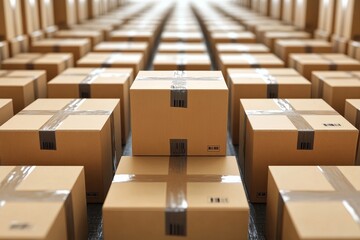 Obraz premium Streamlined Shipping: Rows of Cardboard Boxes Ready for Delivery