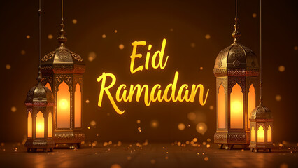 Fototapeta premium Eid Ramadan Greeting with Traditional Lanterns