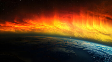 Obraz premium A colorful aurora seen from a space station orbiting Earth with the planet below.
