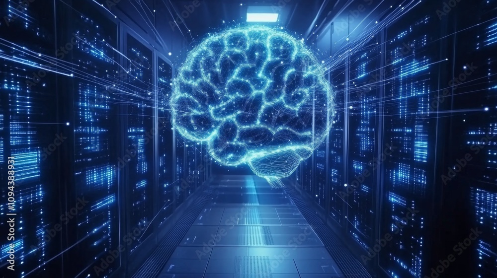Poster neural network simulation data center digital art high-tech environment futuristic viewpoint ai conc
