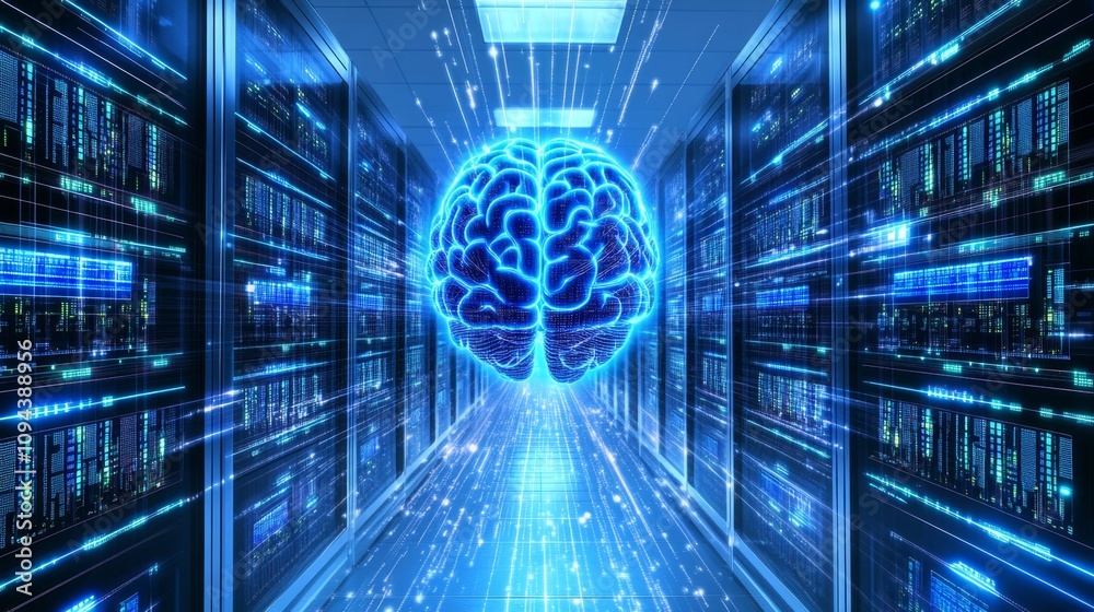 Poster revolutionizing technology the intersection of artificial intelligence and data centers in modern co