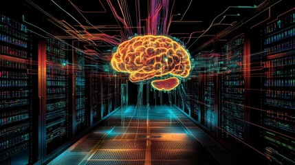 Artificial intelligence revolution exploring the digital brain data center visual representation technology futuristic concept