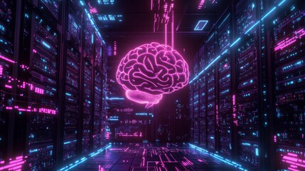 Exploring neural networks digital brain imagery in futuristic data centers technology cyber environment virtual perspective