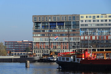 Amsterdam Silodam Building Facades with Boats, Netherlands